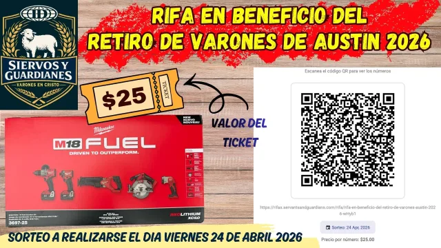 Cartel de Rifa en Beneficio del Retiro de Varones Austin 2026